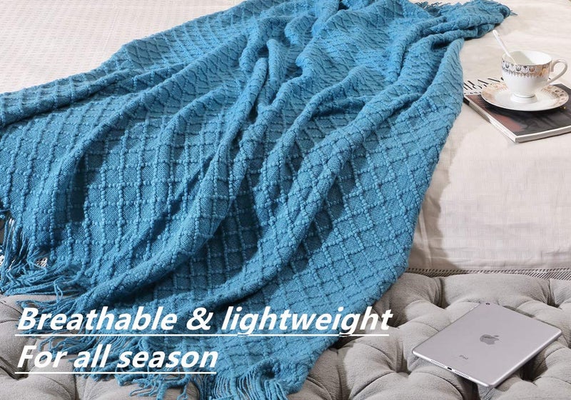 CREVENT Boho Crochet Throw Blanket for Couch Sofa Chair Bed Decoration, Gift Idea for Girlfriend Mom Birthday, Soft Warm Cozy Light Weight for Spring Summer (50''X60'' Turquoise/Dark Teal) - Image 3